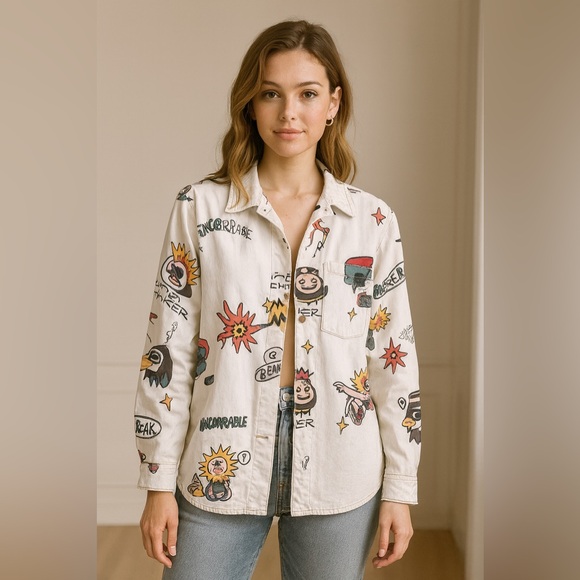 Zara Jackets & Blazers - Zara Multicolor Graphic Jean Jacket
A003